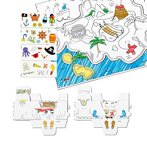 BIC Kids My Pirate: Ceras y Lápices de Colores, Juegos de Papel, Adhesivos, Mapa del Tesoro - Caja de 47