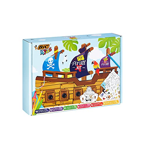 BIC Kids My Pirate: Ceras y Lápices de Colores, Juegos de Papel, Adhesivos, Mapa del Tesoro - Caja de 47