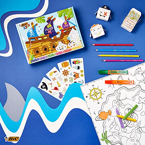 BIC Kids My Pirate: Ceras y Lápices de Colores, Juegos de Papel, Adhesivos, Mapa del Tesoro - Caja de 47