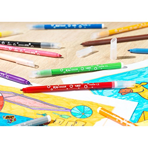 BIC Kids Rotuladores Lavables para Niños, Óptimo para material escolar y de oficina,Kid Couleur, Punta Media, Colores Llamativos, Caja de 24 Rotuladores