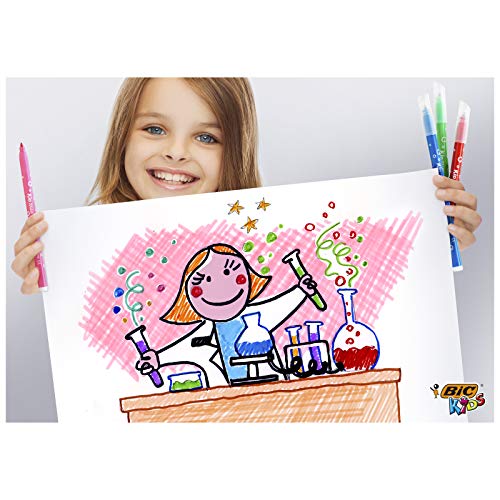 BIC Kids Rotuladores Lavables para Niños, Óptimo para material escolar y de oficina,Kid Couleur, Punta Media, Colores Llamativos, Caja de 24 Rotuladores