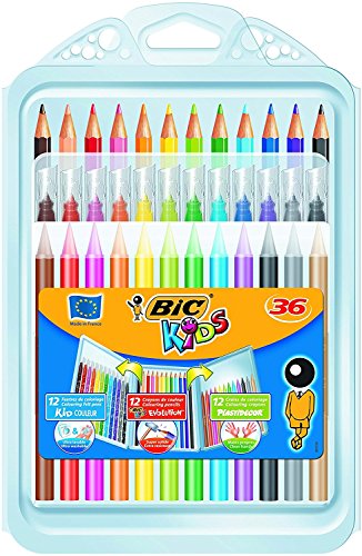 BIC Kids Set Para Colorear, 12 Rotuladores, 12 Lápices de Colores, 12 Ceras, Colores Surtidos, Paquete de 36 Unidades