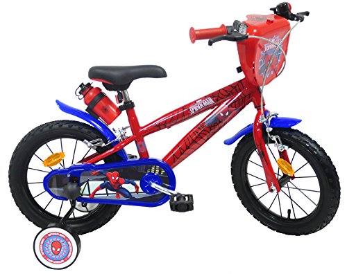 Bicicleta de 14 Pulgadas para niño con Licencia Spiderman – 2 Frenos con portabidón + bidón Trasero