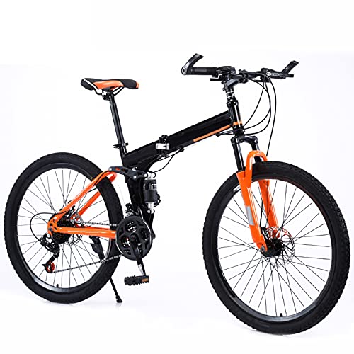 Bicicleta Plegable 24/27 Velocidad Bicicleta De Montaña 24 Pulgadas Ruedas MTB Dual Suspensión Bicicleta Adulto Estudiante Al Aire Libre Deporte Ciclismo,Naranja,27 Speed