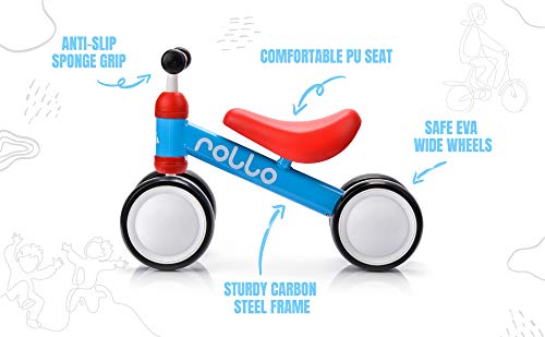 Bicicleta sin Pedales para Niños 1-5 años hasta 20 kg Ultraligera Mini Bici Bebés Infantil Andadores Bebé Equilibrio con Sillín y Manilar Regulable Ruedas bombeadas First Bike (Rollo Blue/Red)