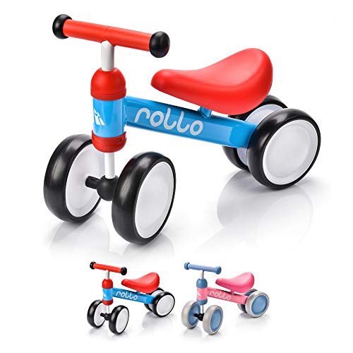 Bicicleta sin Pedales para Niños 1-5 años hasta 20 kg Ultraligera Mini Bici Bebés Infantil Andadores Bebé Equilibrio con Sillín y Manilar Regulable Ruedas bombeadas First Bike (Rollo Blue/Red)