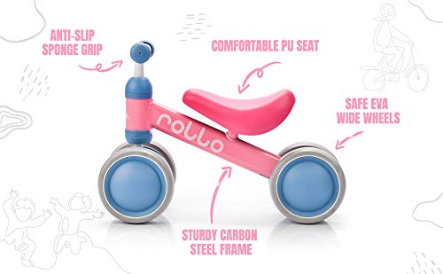 Bicicleta sin Pedales para Niños 1-5 años hasta 20 kg Ultraligera Mini Bici Bebés Infantil Andadores Bebé Equilibrio con Sillín y Manilar Regulable Ruedas bombeadas First Bike (Rollo Pink/Blue)