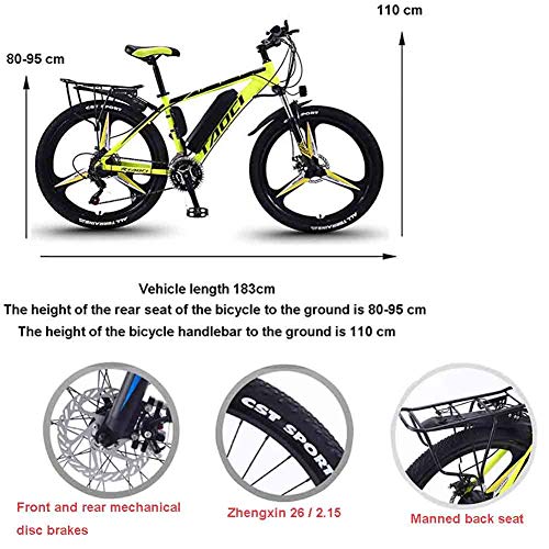 Bicicletas Eléctricas Para Adultos, Para Hombre De Bicicleta De Montaña, De Aleación De Magnesio Ebikes Bicicletas Todo Terreno, 26" 36V 350W Extraíble De Iones De Litio E-Bici,Amarillo,10Ah65Km