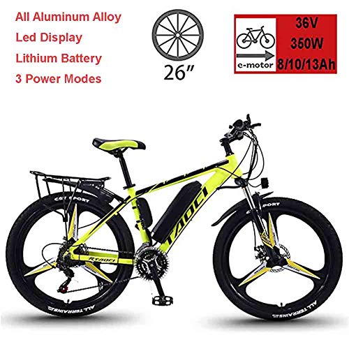 Bicicletas Eléctricas Para Adultos, Para Hombre De Bicicleta De Montaña, De Aleación De Magnesio Ebikes Bicicletas Todo Terreno, 26" 36V 350W Extraíble De Iones De Litio E-Bici,Amarillo,10Ah65Km