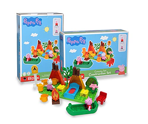 BIG- Bloxx PP Camping Peppa Pig - Set de Acampada (25 Piezas, para niños a Partir de 18 Meses), Color Verde, Naranja, Rojo, Blanco, Rosa, Azul, marrón. (800057143)