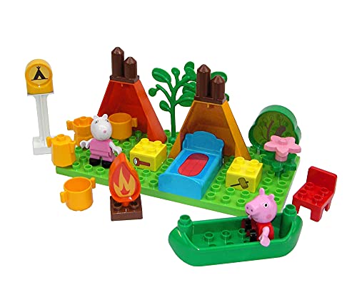 BIG- Bloxx PP Camping Peppa Pig - Set de Acampada (25 Piezas, para niños a Partir de 18 Meses), Color Verde, Naranja, Rojo, Blanco, Rosa, Azul, marrón. (800057143)