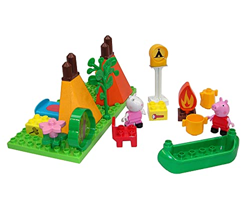 BIG- Bloxx PP Camping Peppa Pig - Set de Acampada (25 Piezas, para niños a Partir de 18 Meses), Color Verde, Naranja, Rojo, Blanco, Rosa, Azul, marrón. (800057143)