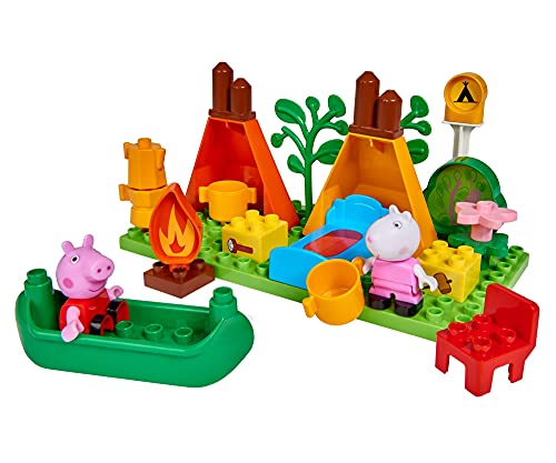 BIG- Bloxx PP Camping Peppa Pig - Set de Acampada (25 Piezas, para niños a Partir de 18 Meses), Color Verde, Naranja, Rojo, Blanco, Rosa, Azul, marrón. (800057143)