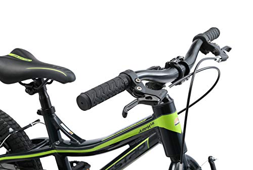 BIKESTAR Bicicleta Infantil Aluminio para niños y niñas a Partir de 4 años | Bici 16 Pulgadas con Freno en V | 16" Bici de montaña | Negro Verde