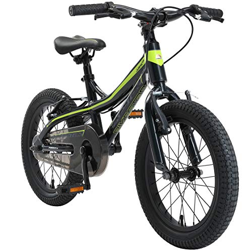 BIKESTAR Bicicleta Infantil Aluminio para niños y niñas a Partir de 4 años | Bici 16 Pulgadas con Freno en V | 16" Bici de montaña | Negro Verde