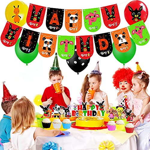 Bing Bunny Set Fiesta, Cumpleaños Balloon Fiesta Niños Decoración Fiesta Happy Birthday Banner Adorno Torta Latex Globo para Niños Decoraciones Fiesta Boda Celebración Navidad