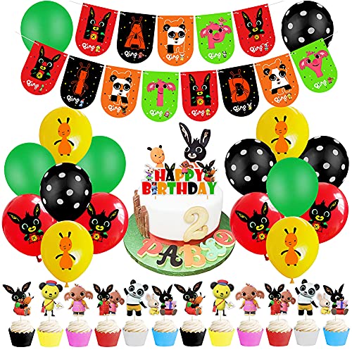 Bing Bunny Set Fiesta, Cumpleaños Balloon Fiesta Niños Decoración Fiesta Happy Birthday Banner Adorno Torta Latex Globo para Niños Decoraciones Fiesta Boda Celebración Navidad