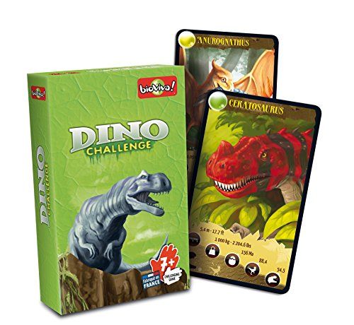 Bioviva Juego de Cartas Dino Challenge, Color Verde (Asmodee DIN01) + Juego de Cartas Desafíos Naturaleza Carnívoros (Asmodee 307) , Color/Modelo Surtido