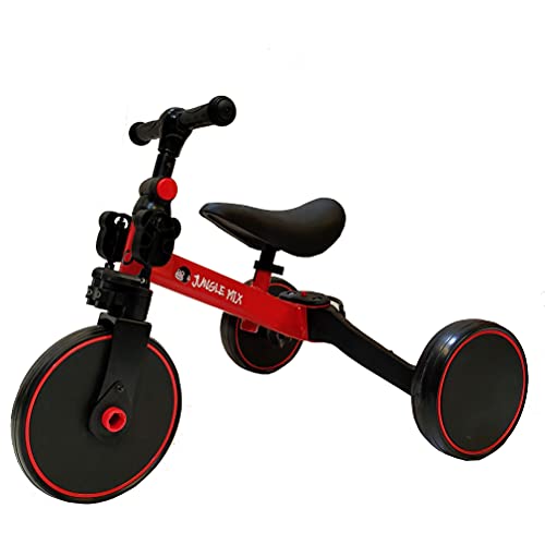 BIWOND Triciclo Jungle Mix (3 Modos; Andador, Triciclo y Bicicleta, Ruedas Anchas, Manillar Antideslizante, Pedales Desmontables, Diferentes Posiciones) - Rojo