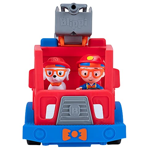 Blippi BLP0159 Truck-Fun Freewheeling Características Que Incluyen 3 Bomberos y Perros de Bomberos, Sonidos y Frases, vehículos educativos para niños pequeños y niños pequeños, Rojo