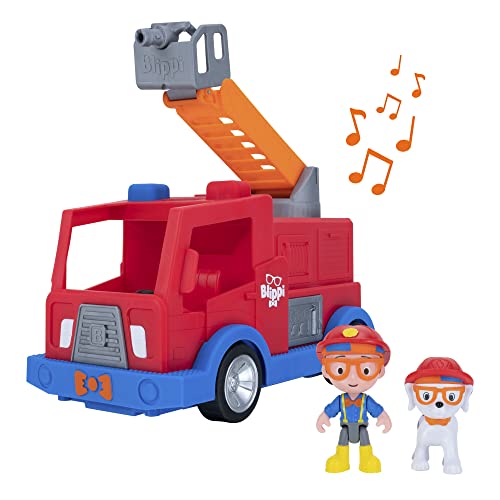 Blippi BLP0159 Truck-Fun Freewheeling Características Que Incluyen 3 Bomberos y Perros de Bomberos, Sonidos y Frases, vehículos educativos para niños pequeños y niños pequeños, Rojo