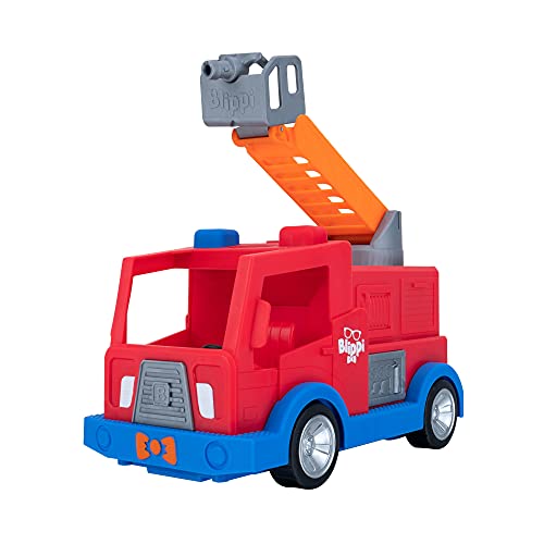 Blippi BLP0159 Truck-Fun Freewheeling Características Que Incluyen 3 Bomberos y Perros de Bomberos, Sonidos y Frases, vehículos educativos para niños pequeños y niños pequeños, Rojo