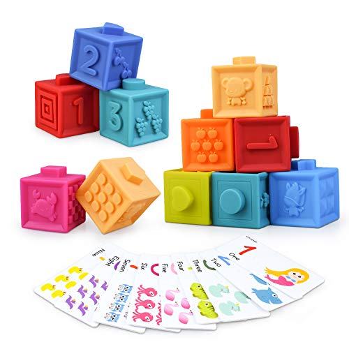 Bloques de Apilamiento Juguete de Construcción Cubo Blando con Tarjetas de Puzzle Incluido 30Pcs Blandito Juguete y Rompecabezas de Número y Animales Juguete Regalo Educativo para Niños