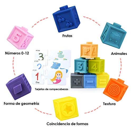 Bloques de Apilamiento Juguete de Construcción Cubo Blando con Tarjetas de Puzzle Incluido 30Pcs Blandito Juguete y Rompecabezas de Número y Animales Juguete Regalo Educativo para Niños