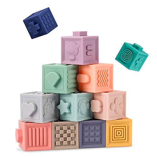 Bloques de construcción para bebés Anillos apilables Juguetes de baño para bebés Bloques Suaves para apretar Juega con 12 Piezas Juego de Animales y números para niños pequeños de niños niñas