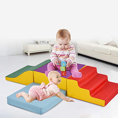 Bloques de Espuma de Construcción,Bloques de Espuma Tobogán,Juego de Actividades de Escalada y rastreo Juego Interactivo Ligero y Seguro para niños pequeños y preescolares Juego de Interior 4 Piezas.