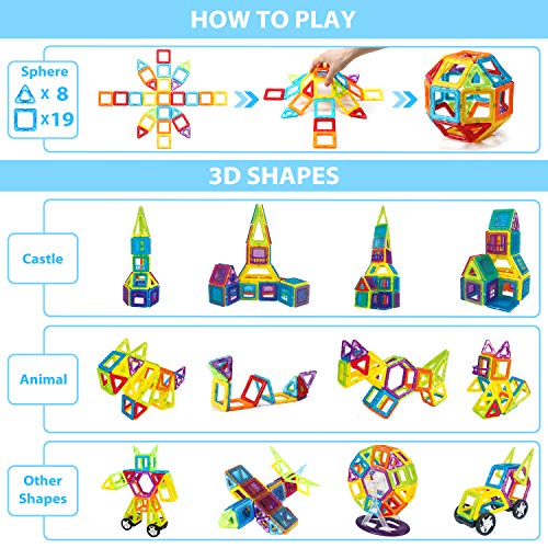 Bloques Magneticos, Theefun 100 Piezas Bloques de Construcción Magnéticos Bloques de construcción de Bloques, Juguetes Construcciones Magneticas para Niños Juguetes Creativos y Educativos