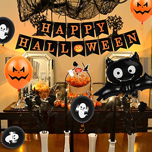 Bluelves Decoración de Fiesta de Halloween Set, Globos de decoración de Halloween, Happy Halloween Bandera, Halloween Tela De Araña, Halloween Magdalena Decoraciones, Halloween Murciélagos Globos