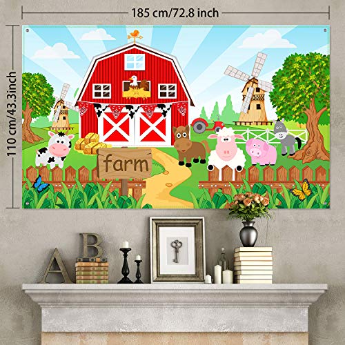 Blulu Decoración de Fiesta Temática de Animales de Granja, Pancarta de Fondo de Granero para Fiesta de Cumpleaños de Niños, 72,8 x 43,3 Pulgadas