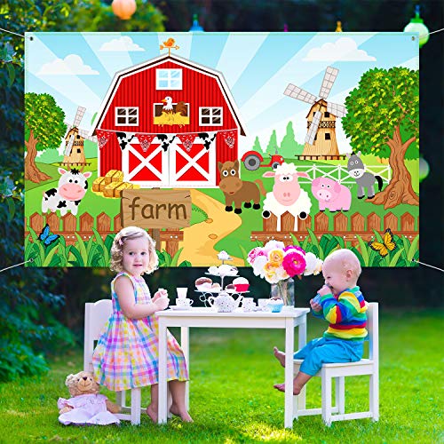 Blulu Decoración de Fiesta Temática de Animales de Granja, Pancarta de Fondo de Granero para Fiesta de Cumpleaños de Niños, 72,8 x 43,3 Pulgadas