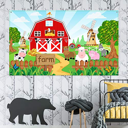 Blulu Decoración de Fiesta Temática de Animales de Granja, Pancarta de Fondo de Granero para Fiesta de Cumpleaños de Niños, 72,8 x 43,3 Pulgadas