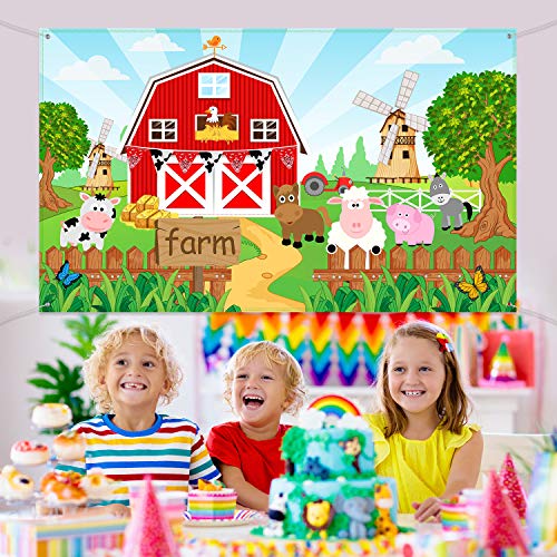 Blulu Decoración de Fiesta Temática de Animales de Granja, Pancarta de Fondo de Granero para Fiesta de Cumpleaños de Niños, 72,8 x 43,3 Pulgadas