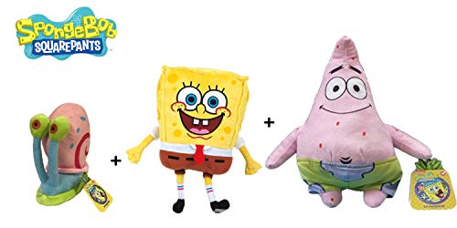 Bob Esponja - Pack 3 Peluches Bob (18cm) + Patricio (22cm) + Gary (13cm) - Calidad Soft