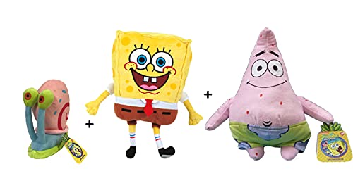 Bob Esponja - Pack 3 Peluches Bob (28cm) + Patricio (31cm) + Gary (13cm) - Calidad Soft