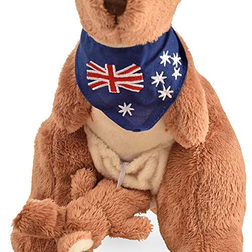 BOHS Felpa Canguro Rojo con Bufanda Australia y Joey - Huggable Suaves Animales de Peluche Juguetes a 11 Pulgadas