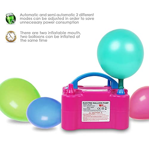 Bomba de Globos Electrico, Bomba de Aire Eléctrica Para Globos 600w Portátil, Modo Automático y Semiautomático, Doble Boquilla Infladora/Ventilador para Cumpleaños, Fiestas, Bodas