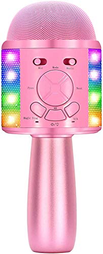 BONAOK Magic Sound - Micrófono para karaoke para niños, micrófono con efecto eco, micrófono de karaoke con cancelador de voz, compatible con dispositivos Bluetooth iOS y Android, color rosa