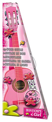 Bontempi GSW 7571/S - Guitarra de madera con la correa y pegatinas, color rosa, 75 cm