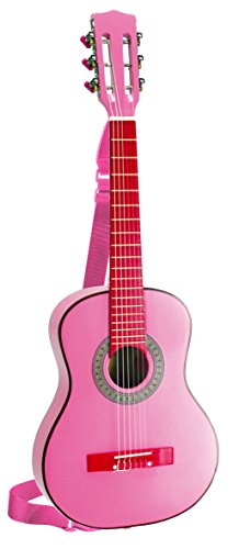 Bontempi GSW 7571/S - Guitarra de madera con la correa y pegatinas, color rosa, 75 cm