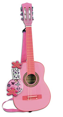 Bontempi GSW 7571/S - Guitarra de madera con la correa y pegatinas, color rosa, 75 cm