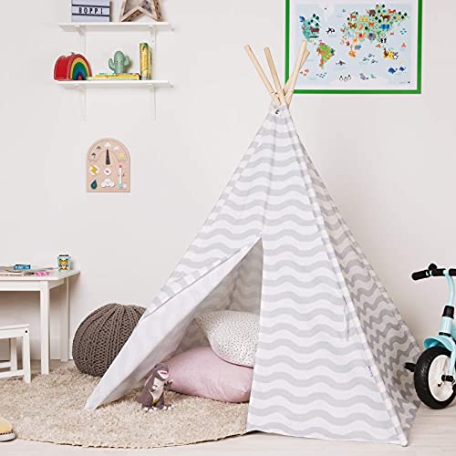 boppi Tipi Tienda Infantil Grande De Juego para Jardin O Interior De Madera Y Lona- Gris