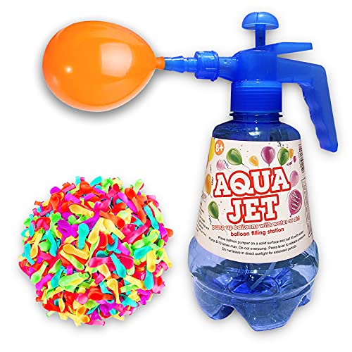 Botella con Hinchador para Globos de agua. Globos de Agua para Fiestas. Llenado fácil y Rápido. Botella de 1,5 Lts. Y 100 Globos. Juegos de agua Divertidos. Water Balloons. (AZUL)