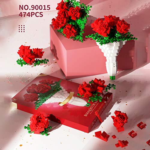 BOUN Bloque de Construcción de Flores Rosa, Botanical Ramo de Flores Set de Construcción Compatible con Lego 10280, 474 Piezas