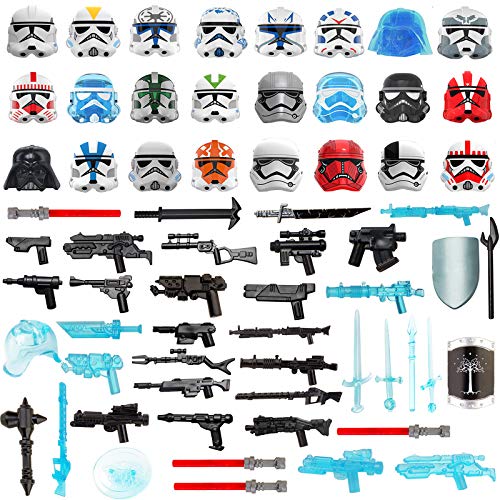 BOUN Kit de Armas para Minifiguras Soldados, 65 Piezas Estilo de Sci-fi Juguete Militar Kit Casco Máscara Espada Larga Compatible con Lego Star Wars