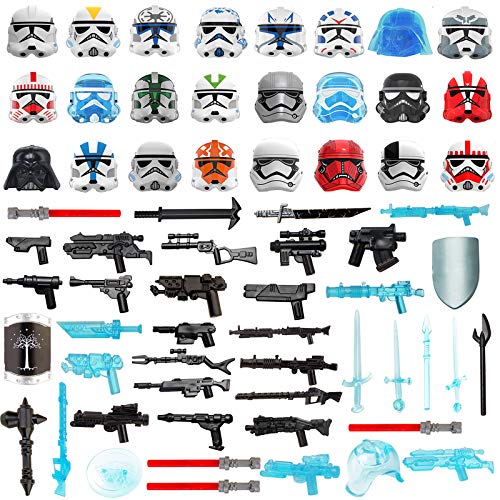 BOUN Kit de Armas para Minifiguras Soldados, 65 Piezas Estilo de Sci-fi Juguete Militar Kit Casco Máscara Espada Larga Compatible con Lego Star Wars