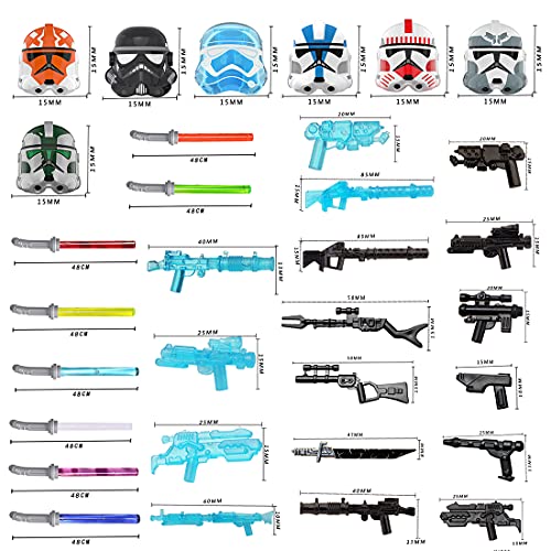 BOUN Kit de Armas para Minifiguras Soldados, 71 Piezas Estilo de Sci-fi Juguete Militar Kit Casco Máscara Espada Larga Compatible con Lego Star Wars